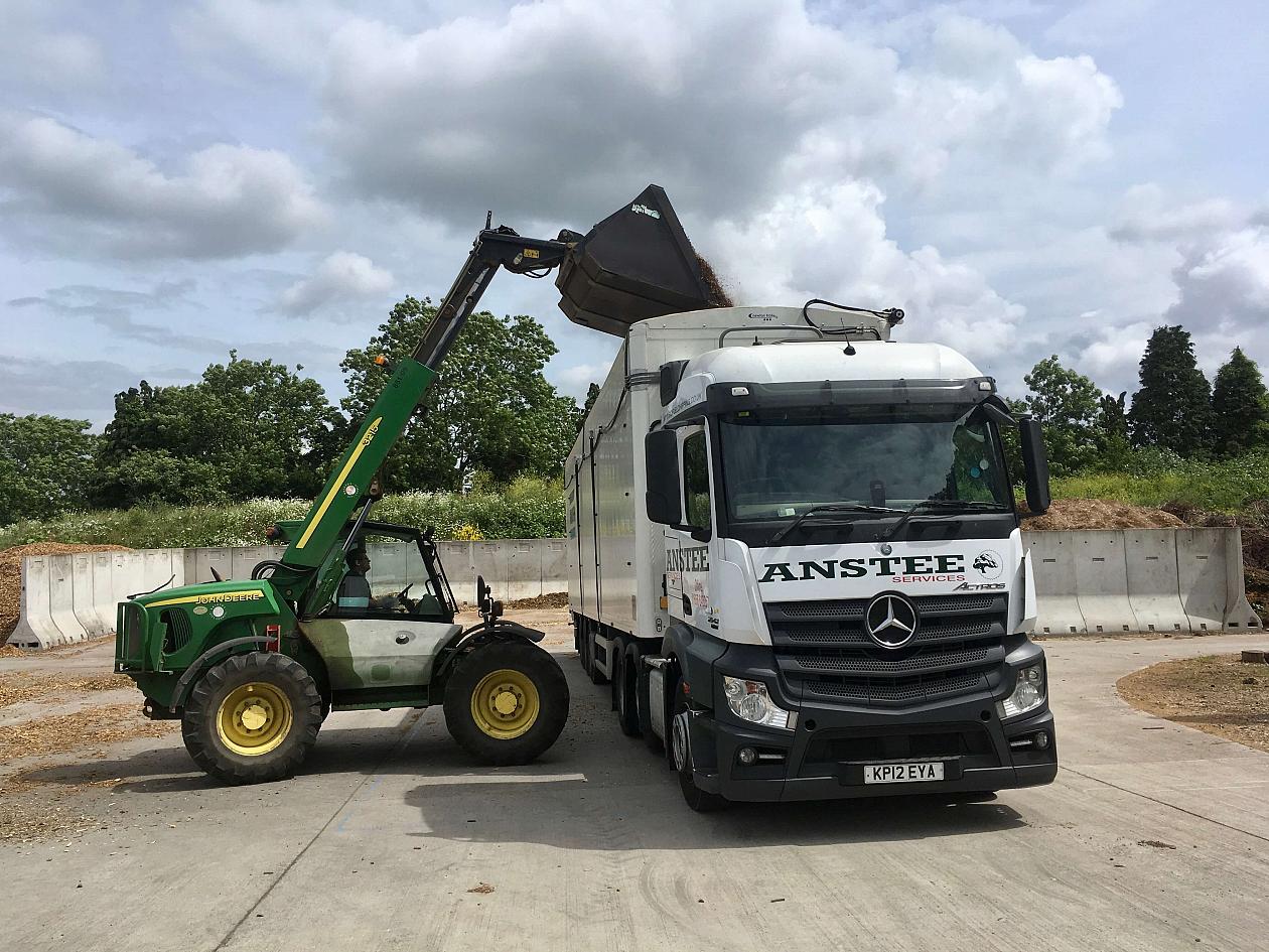 Above: Using our top-loading walking floor trailers, we supply biomass across Wales and the UK